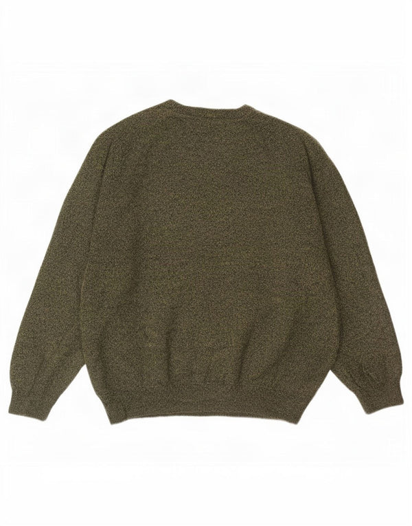 Maglione maglione girocollo da uomo Marks & Spencer grande lana d'agnello screziata color kaki