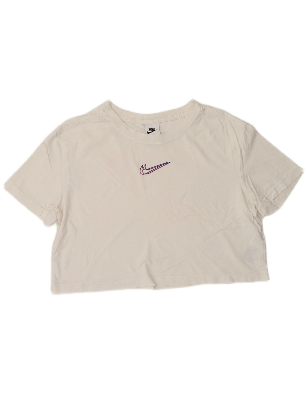 NIKE T-shirt grafica corta da donna, vestibilità ampia, UK 10, piccola, cotone bianco
