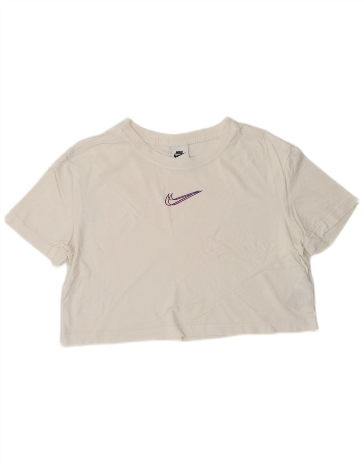 NIKE T-shirt grafica corta da donna, vestibilità ampia, UK 10, piccola, cotone bianco