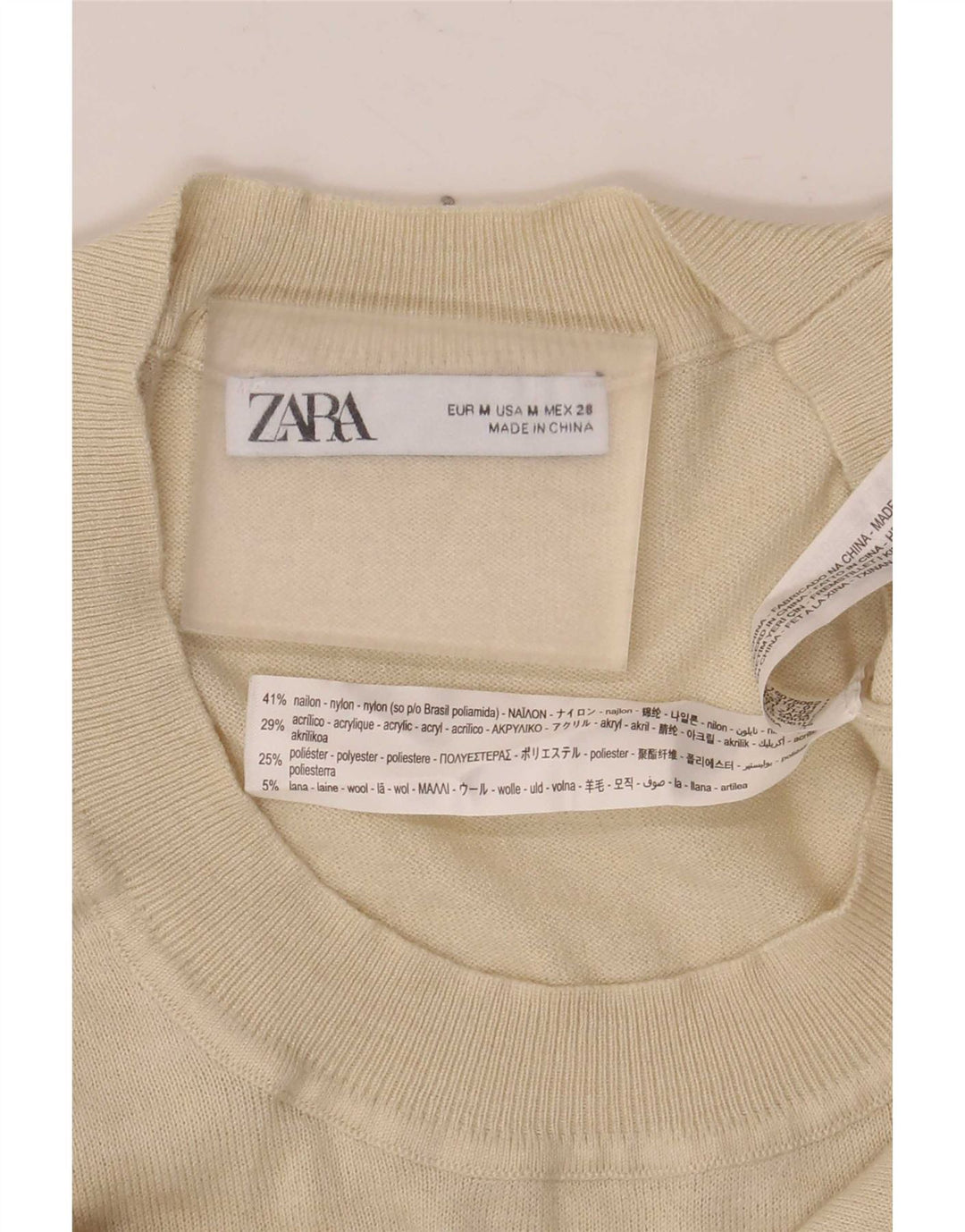 Top Zara da donna a maniche corte in camicetta UK 12 nylon bianco sporco medio