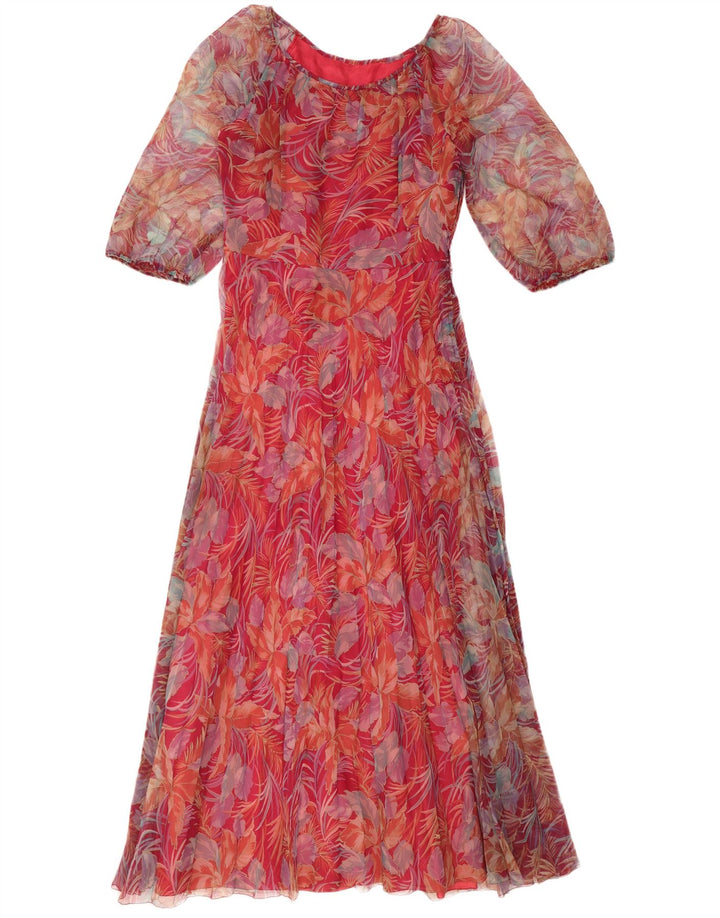 Abito lungo da donna con maniche a 3/4 VINTAGE IT 42 Poliestere floreale rosso medio