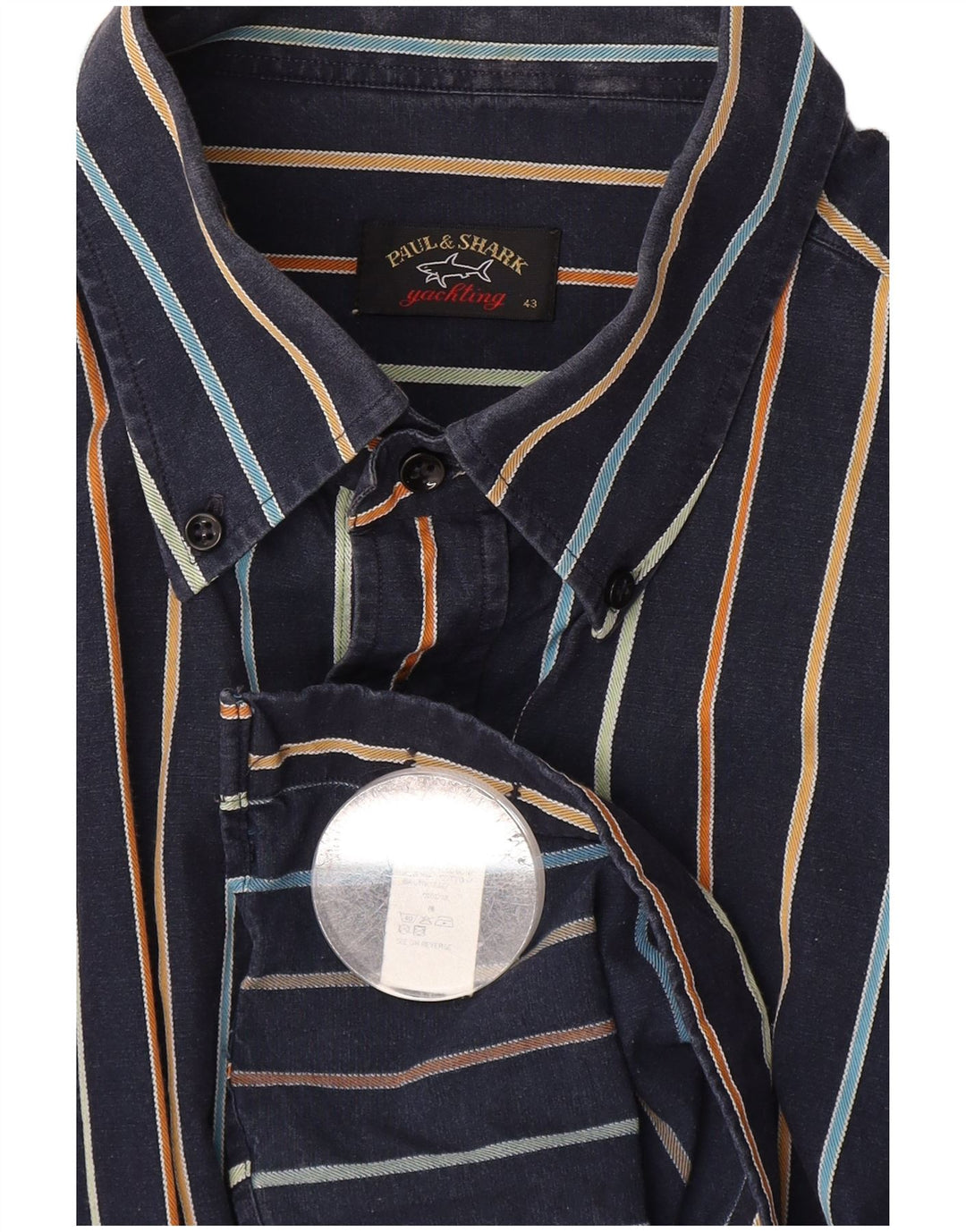 Camicia da yachting da uomo Paul & Shark taglia 43 grande cotone a righe blu navy