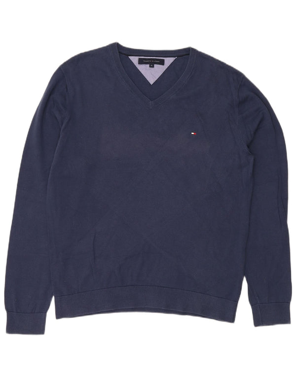 TOMMY HILFIGER Maglione da uomo con scollo a V XL in cotone blu navy