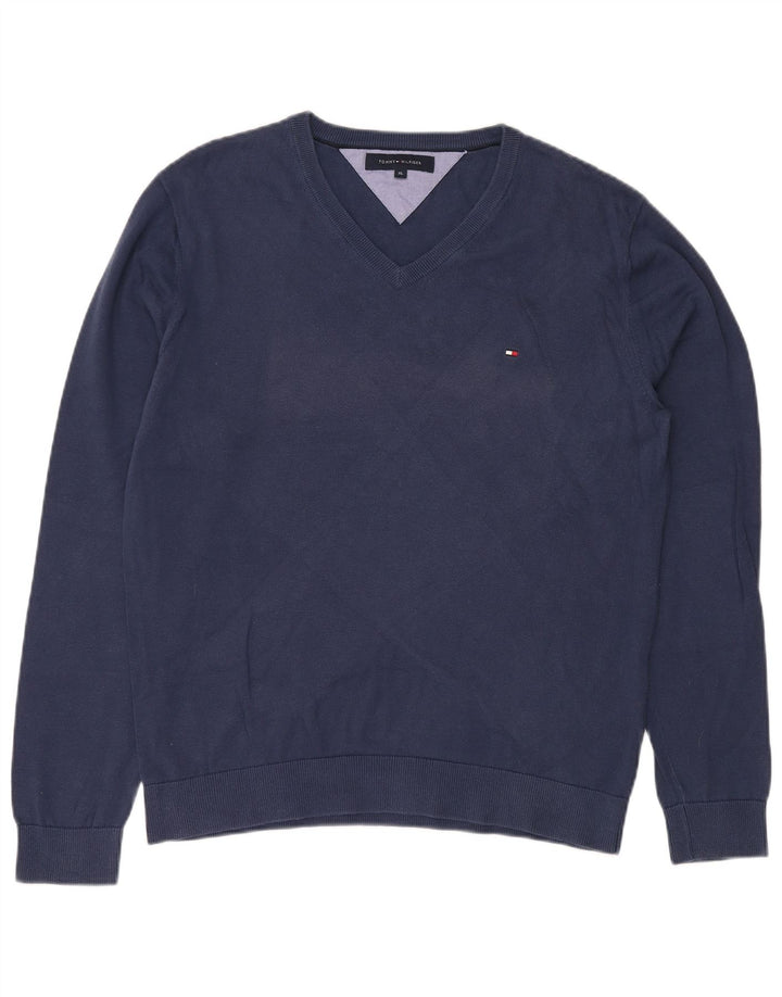 TOMMY HILFIGER Maglione da uomo con scollo a V XL in cotone blu navy