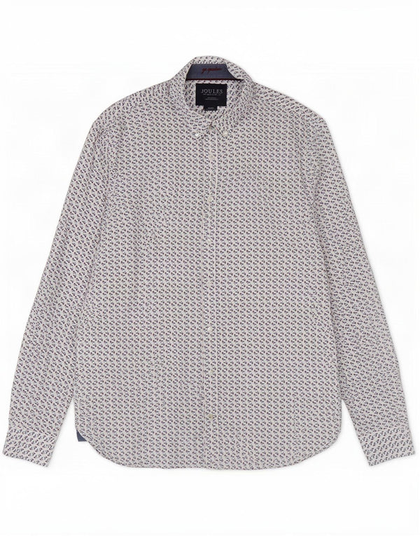 Joules Camicia da uomo con vestibilità classica, modello astratto, grande cotone bianco