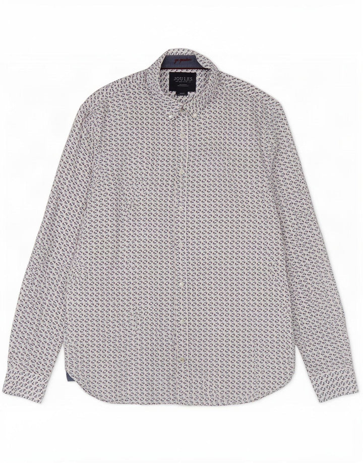 Joules Camicia da uomo con vestibilità classica, modello astratto, grande cotone bianco