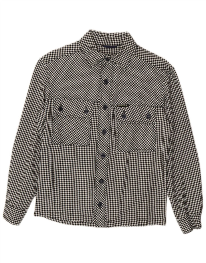 Camicia da uomo vintage piccola a quadretti blu navy