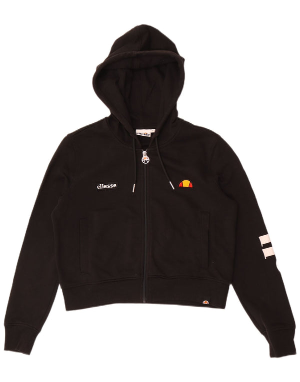 Maglione con cappuccio e zip grafica corta da donna Ellesse UK 10 piccolo cotone nero