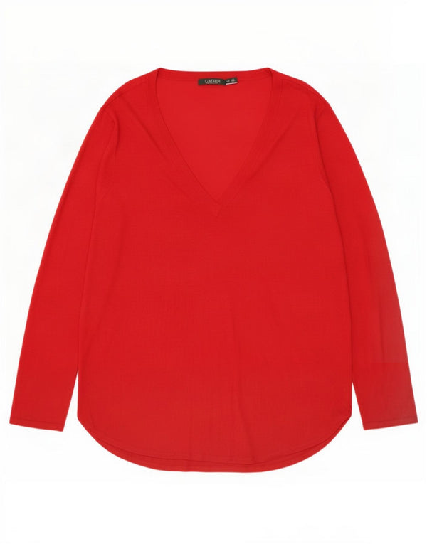 Top manica lunga da donna Ralph Lauren UK 20 2XL seta rossa