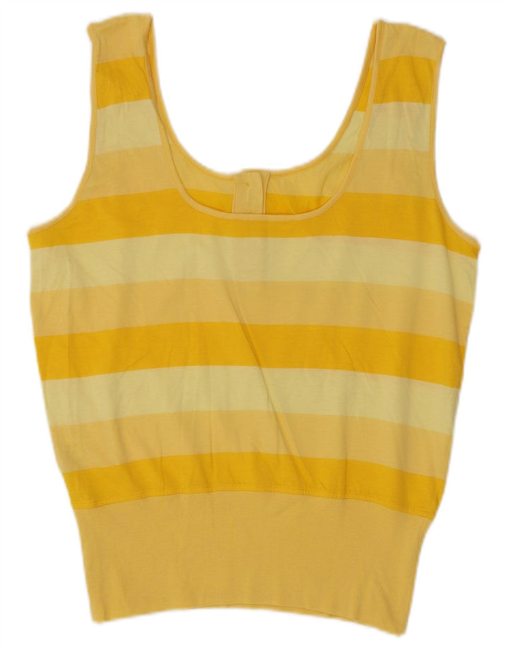 Canotta vintage da donna UK 12 cotone a righe gialle medie