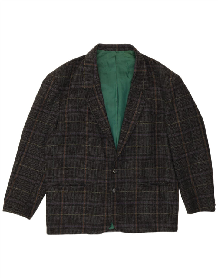 Giacca blazer da uomo a 2 bottoni VINTAGE IT 54 2XL lana a quadri grigia