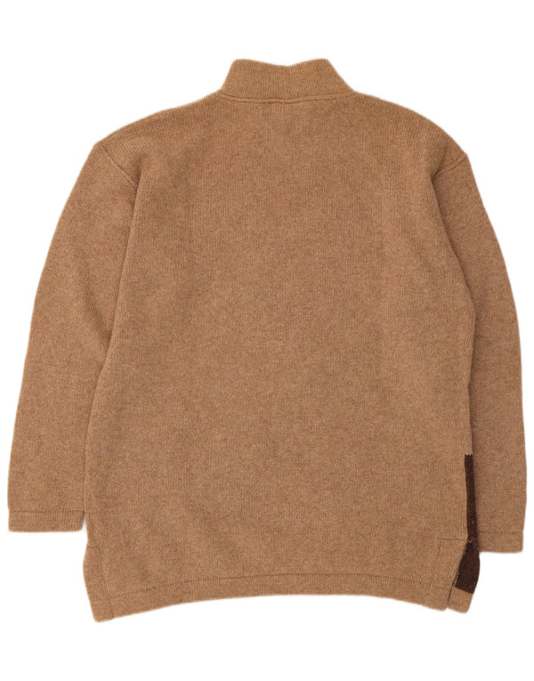 Maglione maglione collo alto con grafica vintage da donna UK 16 grande beige