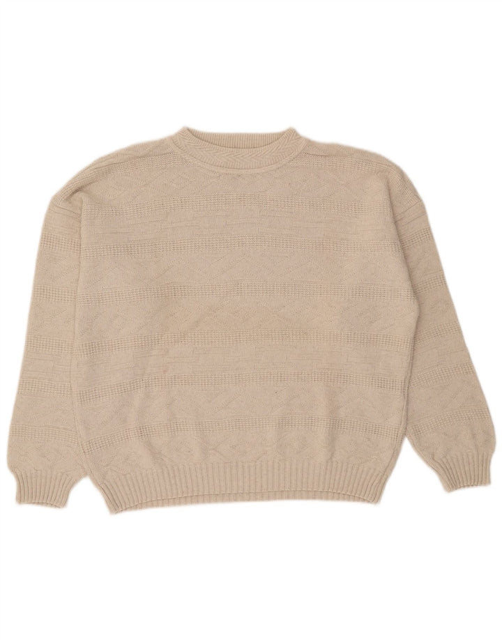 CENTRO MAGLIA Mens Crew Neck Jumper Sweater Medium Beige Acrylic