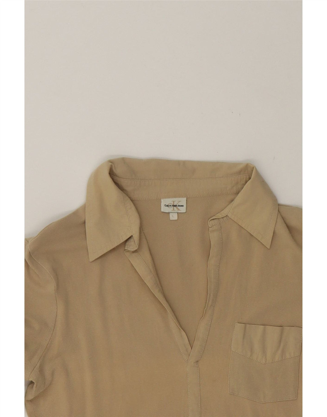 CALVIN KLEIN JEANS Womens Pullover Shirt UK 16 Large Beige Cotton Vintage Calvin Klein Jeans and Second-Hand Calvin Klein Jeans from Messina Hembry 