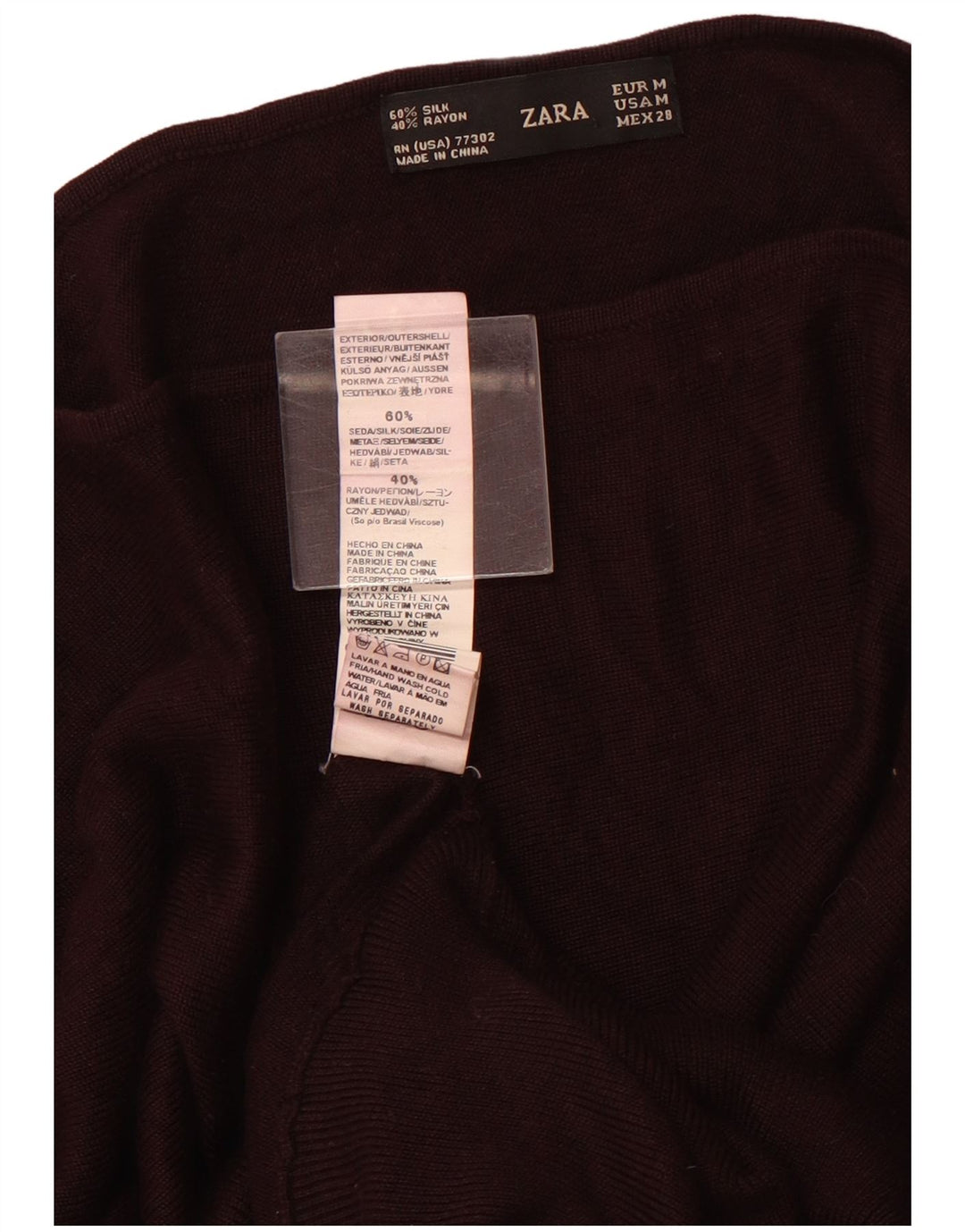 ZARA Maglione da Donna con Scollo a Barca UK 12 Viscosa Borgogna Media