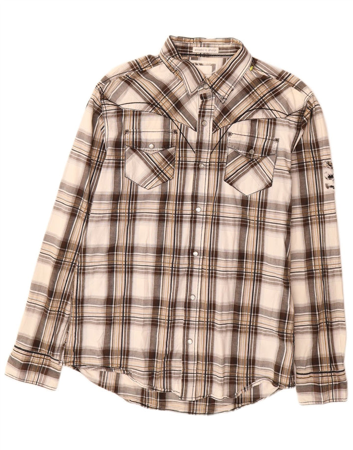 Camicia da uomo BKE dal taglio atletico, in cotone a quadri marroni grandi