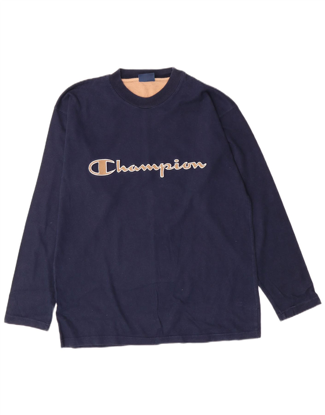 CHAMPION Top grafico da uomo a maniche lunghe in cotone blu navy medio