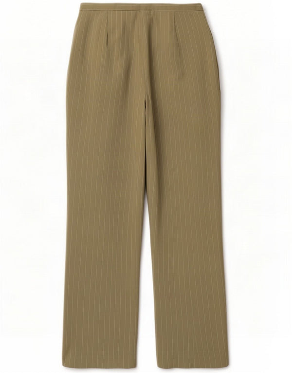 Vintage Womens Casual Trousers UK 12 Medium W30 L28 Khaki Pinstripe