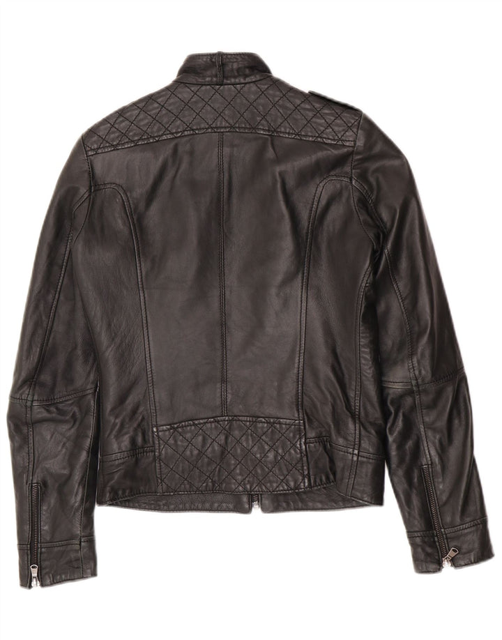 Giacca in pelle militare da donna vintage UK 10 piccola in pelle nera