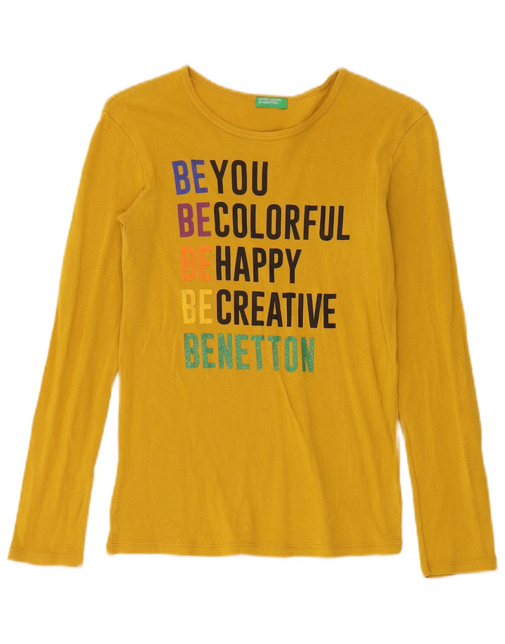 Top grafico da donna Benetton manica lunga UK 8 piccolo giallo