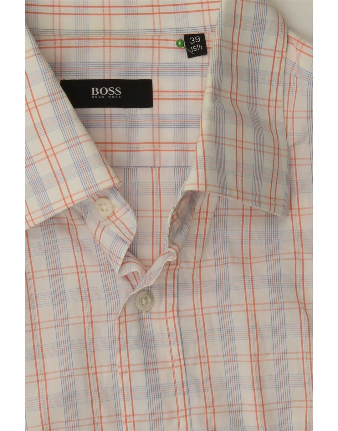 Camicia a maniche corte da uomo Hugo Boss taglia 39 15 1/2 cotone medio a quadri bianco