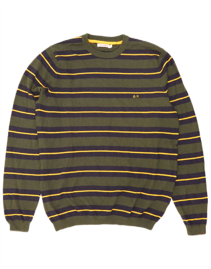 Maglione girocollo da uomo Sun68 in lana a righe piccole verdi