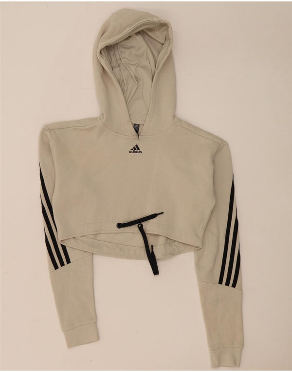 Felpa con cappuccio oversize corta Adidas Primegreen da donna UK 4/6 XS cotone grigio