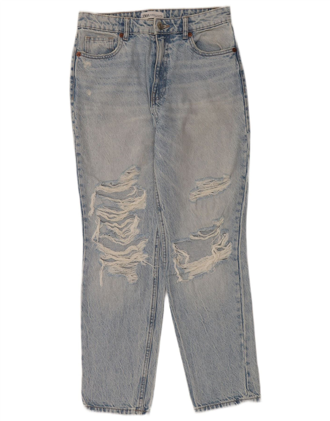ZARA Womens Distressed Straight Jeans EU 36 XS W26 L28 Blue