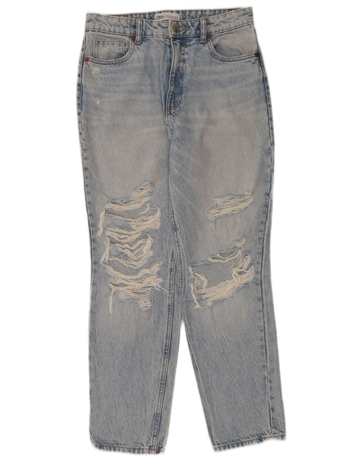 ZARA Womens Distressed Straight Jeans EU 36 XS W26 L28 Blue