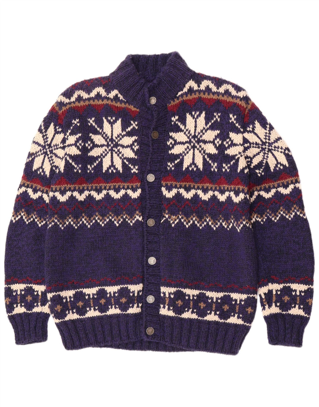 Maglione cardigan da uomo vintage blu medio Fair Isle