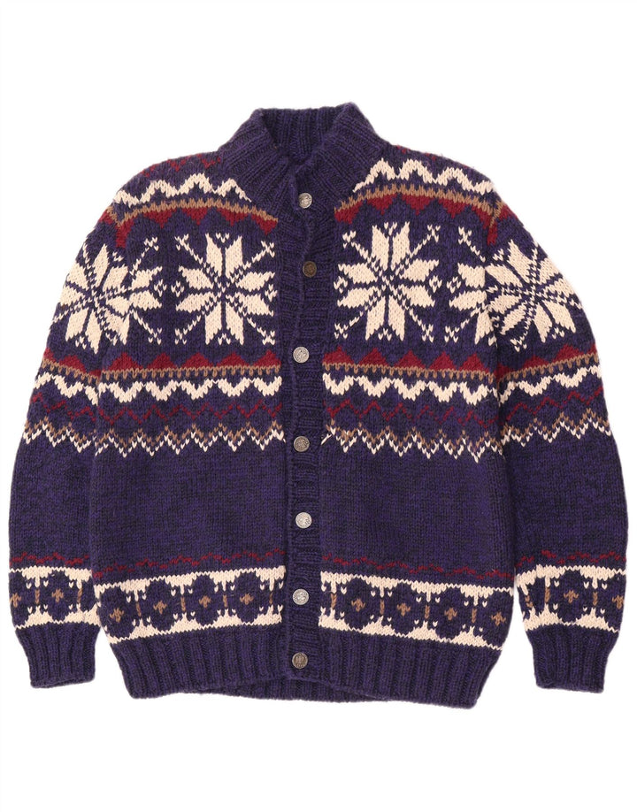 Maglione cardigan da uomo vintage blu medio Fair Isle