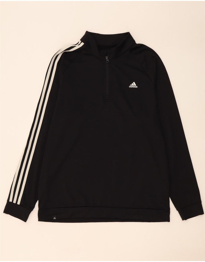 Felpa Adidas da uomo con zip e collo, grande, in poliestere nero