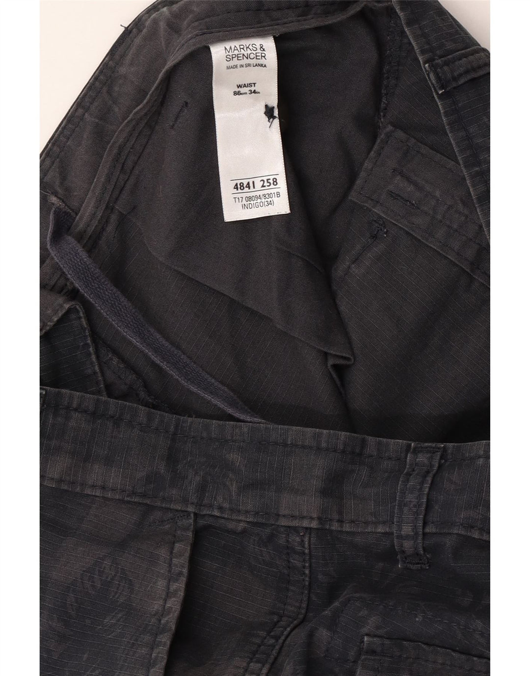 Pantaloncini cargo da uomo Marks & Spencer W34 grandi in cotone a quadri blu navy