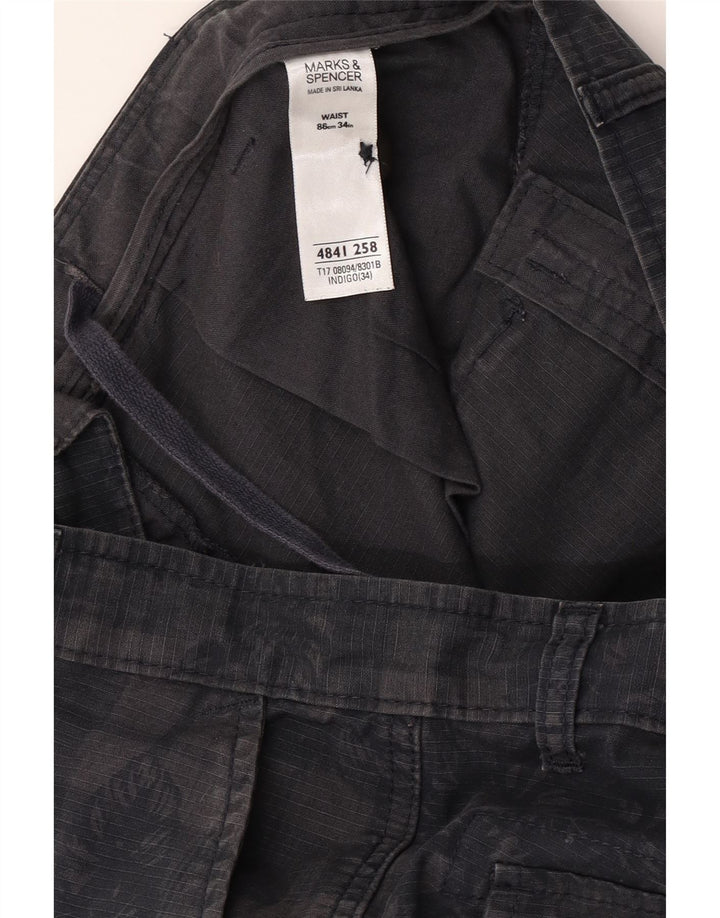 Pantaloncini cargo da uomo Marks & Spencer W34 grandi in cotone a quadri blu navy