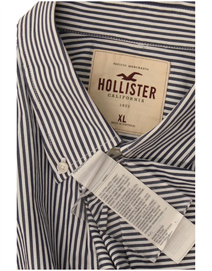 Camicia Hollister da uomo XL in cotone gessato blu navy