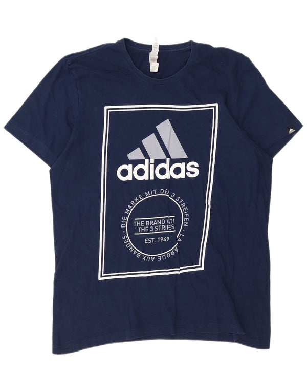 T-shirt grafica da uomo ADIDAS Top grande in cotone blu navy