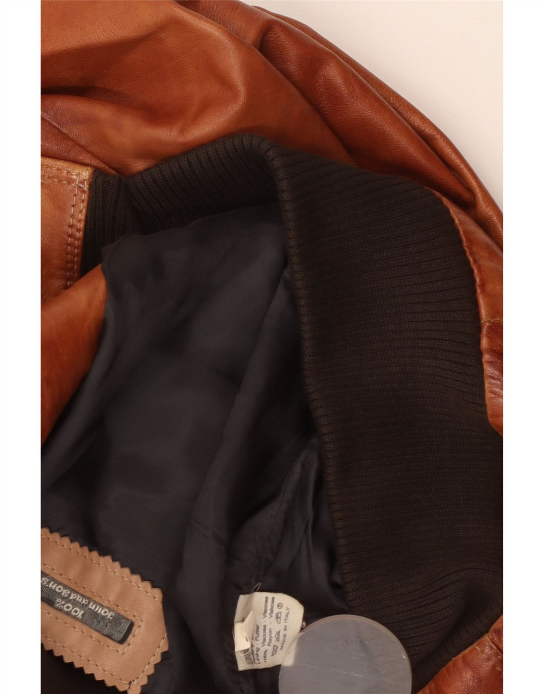 Giacca in pelle vintage da uomo UK 38 in viscosa marrone medio