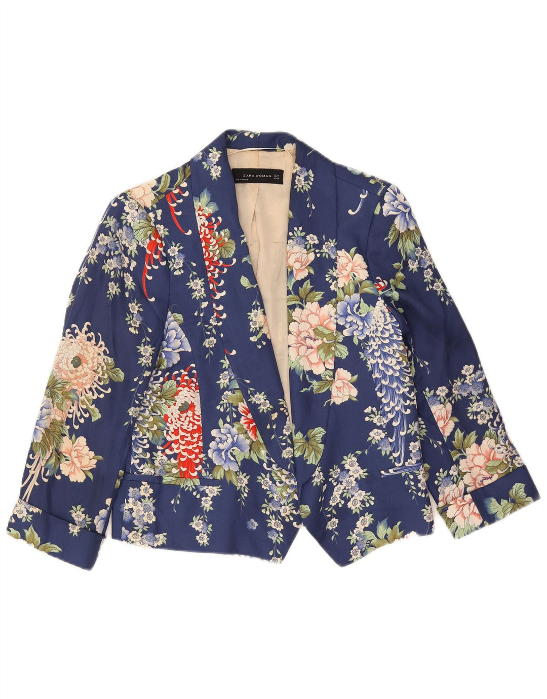 Giacca blazer corta a 1 bottone da donna Zara UK 14 medio blu navy floreale