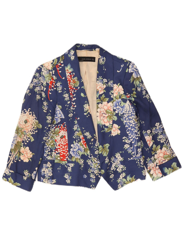 Giacca blazer corta a 1 bottone da donna Zara UK 14 medio blu navy floreale