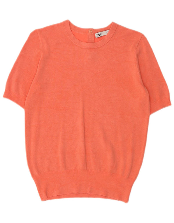 Maglione Zara da donna a maniche corte con scollo a barca UK 12 Arancione medio