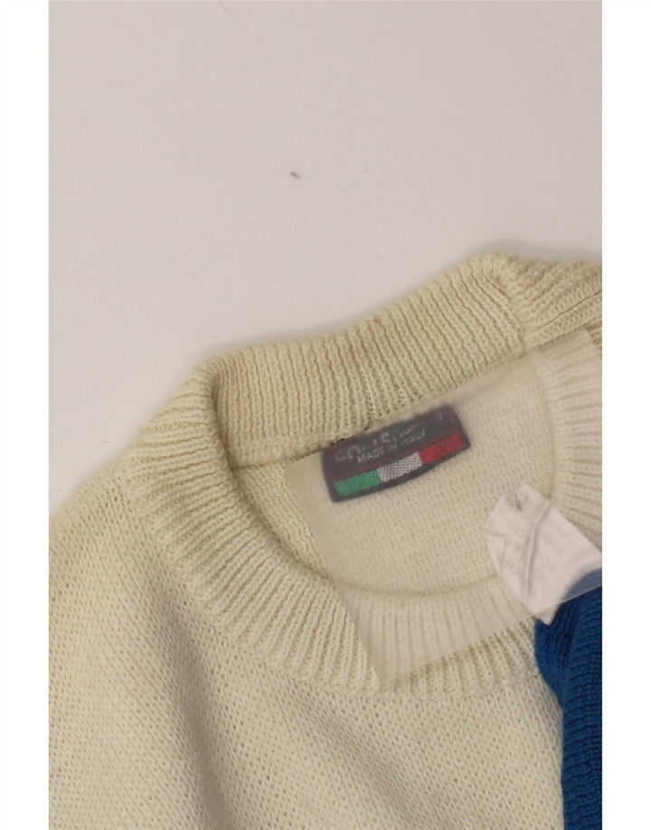 Maglione girocollo da uomo vintage in lana color block blu grande