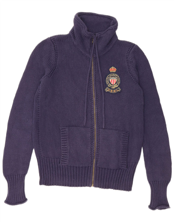 RALPH LAUREN Maglione cardigan da donna UK 14 Medio cotone blu navy