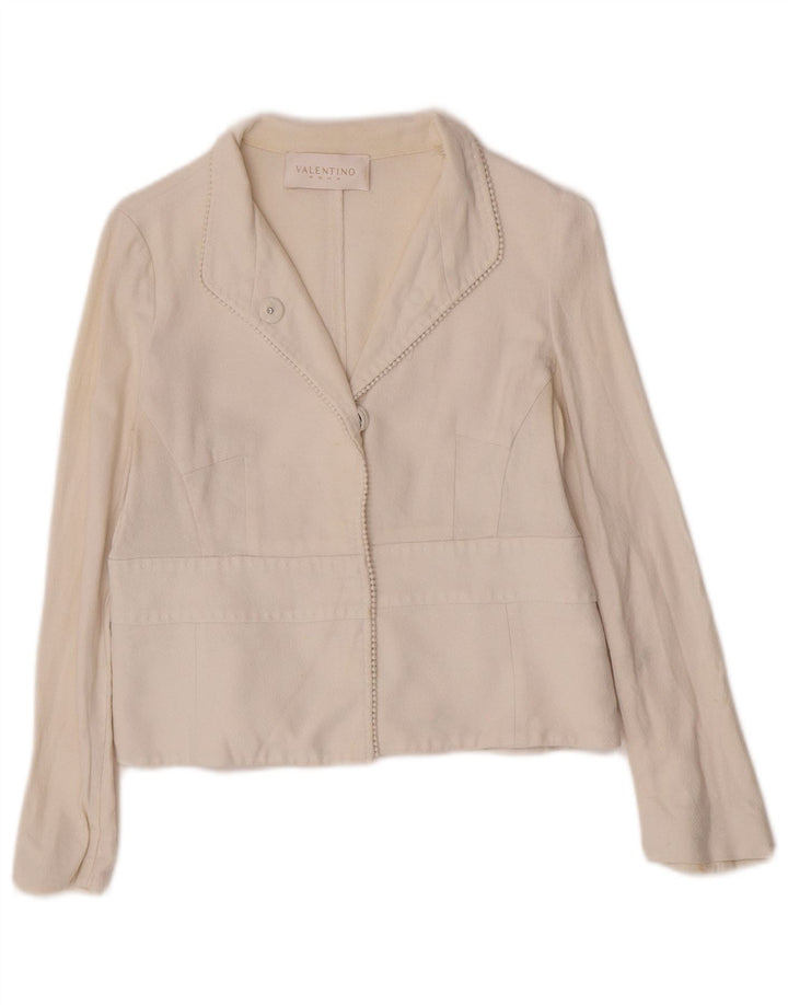 Giacca blazer corta da donna a 1 bottone Valentino IT 44 cotone bianco sporco medio