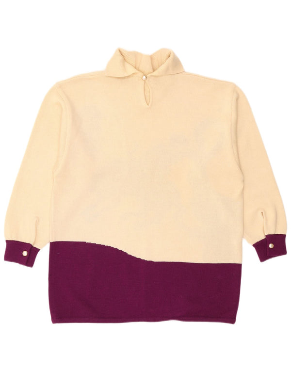 Maglione vintage da donna con collo alto e collo alto UK 16 grande color block bianco sporco