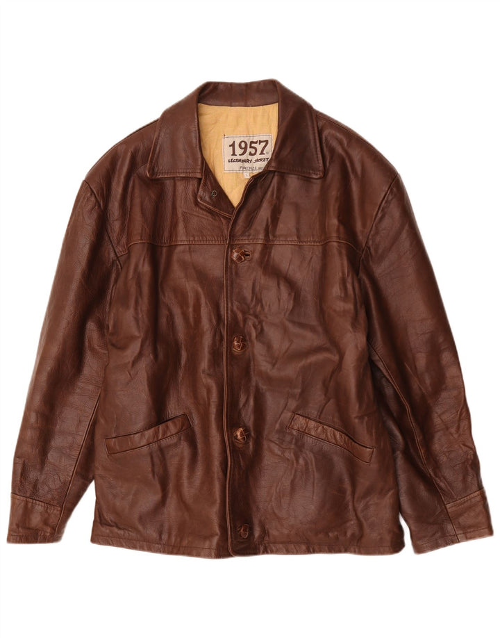 Giacca leggendaria 1957 Blazer in pelle da uomo a 4 bottoni UK 40 Grande Marrone