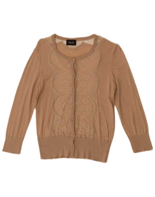 Liu Jo Womens 3/4 Sleeve Cardigan Sweater UK 12 Medium Brown Floral