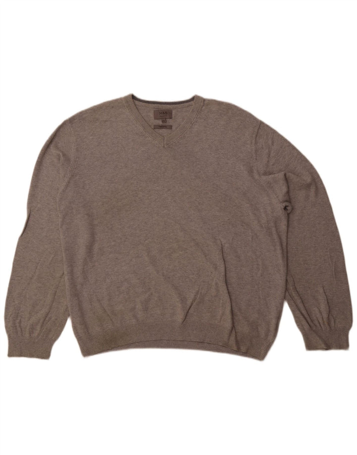 Maglione maglione con scollo a V da uomo Marks & Spencer 2XL cotone grigio