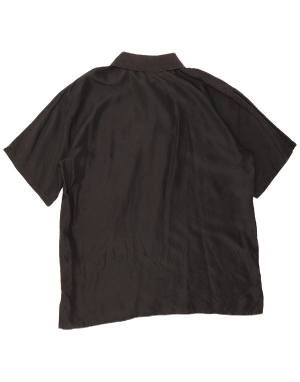 Vintage Mens Short Sleeve Pullover Shirt Large Black Silk