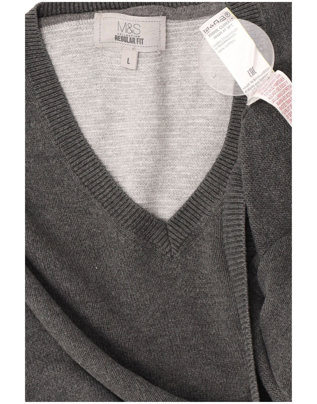Maglione da uomo Marks & Spencer vestibilità regolare con scollo a V, grande cotone grigio