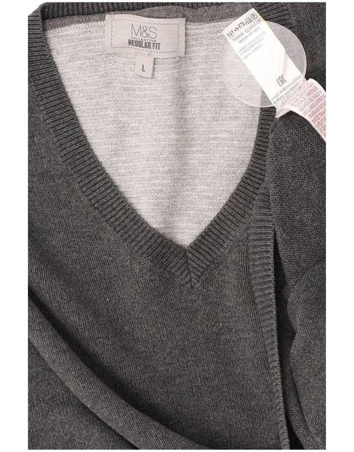 Maglione da uomo Marks & Spencer vestibilità regolare con scollo a V, grande cotone grigio